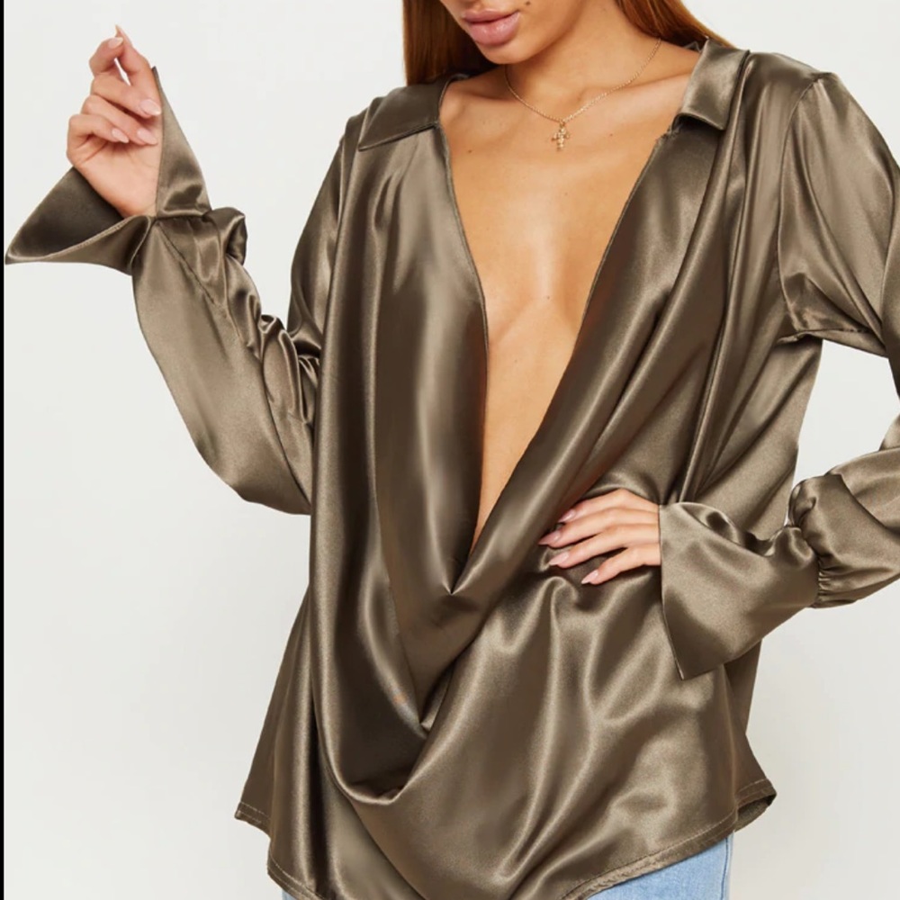 cowl neck satin top